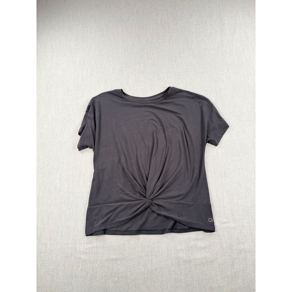 GapFit Breathe Womens Twist Front Short Sleeve T-Shirt Gray Medium Athleisure
